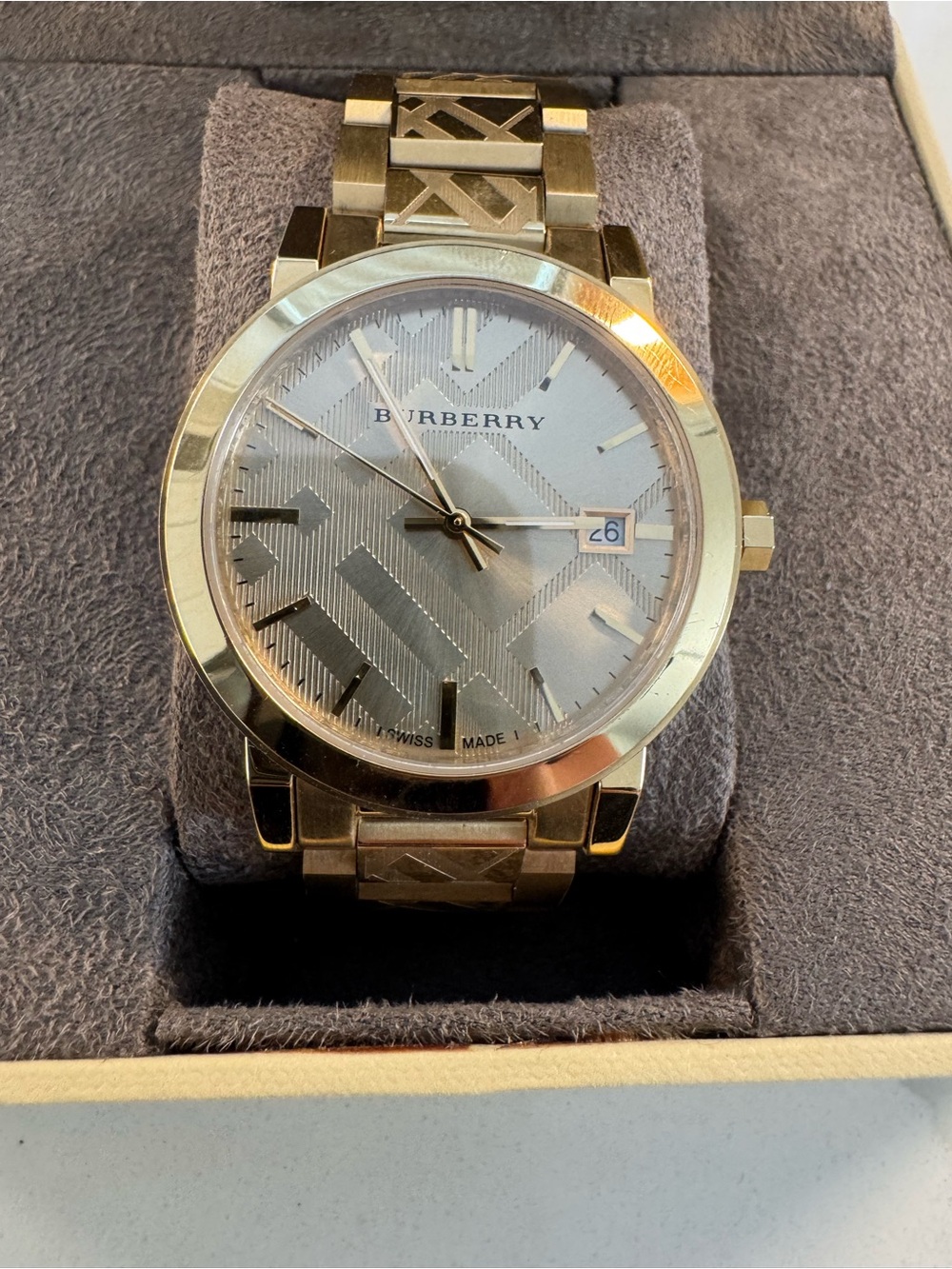 Burberry Gold Tone Men’s Watch with Patterned Dial